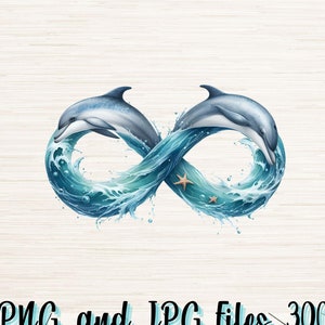 Blau Oceanic Infinity Symbol mit Delphin Png JPG Datei, digitaler Download, Pod erlaubt, TShirt Logo Sublimation, Tattoo Grafik Clipart Aufkleber