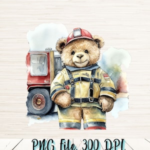 Cute Firefighter PNG | Digital Download | Pod Allowed | sublimation PNG | Teddy Bear PNG | Firefighting Png | First Responder clipart Decal