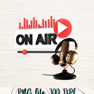 On Air Microphone Artwork PNG | Digital Download | YouTube Streamer Sublimation PNG | Podcast PNG | Let the music play | Vintage Clipart
