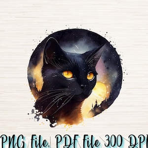 Hemelse kat PNG-bestand | Digitale download | Schattige huisdieren | Astrologie TShirt Sublimatie | Aquarel clipart | Mooie kosmische afbeelding