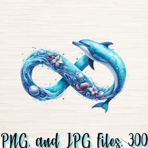 Blau Oceanic Infinity Symbol mit Delphin Png JPG Datei, digitaler Download, Pod erlaubt, TShirt Logo Sublimation, Tattoo Grafik Clipart Aufkleber