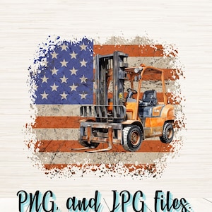 Amerikaanse vlag met vorkheftruck PNG-bestand | Digitale download | Aquarel kunst | Patriottisch ontwerp | Bouwwerk T-shirt Sublimatie Clipart