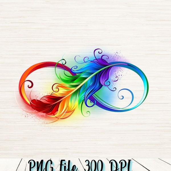 Colorful Infinity Symbol With Feather Png | Digital Download | Pod allowed | T Shirt Logo Sublimation PNG | Rainbow Tattoo Graphic Clipart