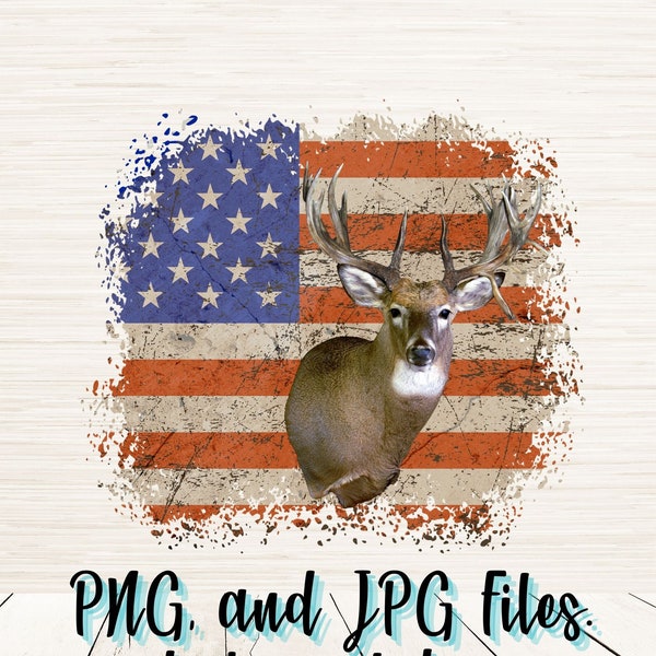 American Flag With Deer Buck PNG File | Digital Download | Nature Art | Patriotic Design | Hunter T shirt Sublimation | Whitetail Clipart