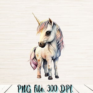 Lindo Unicórnio PNG | Download digital | sublimação PNG | Criaturas míticas PNG | Sublimação De Unicórnio png | Clipart de unicórnio aquarela