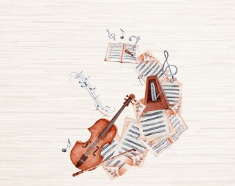 Watercolor Violin Sheets PNG File, Digital Download, Music Note Sublimation, Modern Art, Musical Unique Gift Clipart, PDF and JPG Included