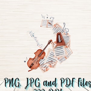 Aquarell Violine Sheets PNG Datei, digitaler Download, Musiknote Sublimation, moderne Kunst, musikalisches Geschenk Clipart, PDF und JPG enthalten