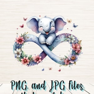 Cute Baby Elephant Símbolo do Infinito Png Arquivo JPG, Download Digital, Pod permitido, Sublimação de logotipo de camiseta infantil, Decalque de clipart gráfico de tatuagem