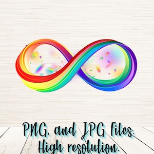 Peut inclure: Un symbole d'infini arc-en-ciel avec un arrière-plan flou de confettis arc-en-ciel. Fichiers PNG et JPG. Haute résolution.