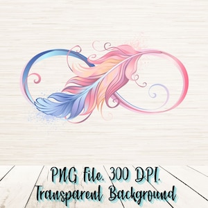 Colorful Infinity Symbol With Feather Png | Digital Download | Pod allowed | T Shirt Logo Sublimation PNG | Rainbow Tattoo Graphic Clipart