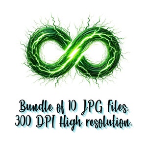 May include: Green infinity symbol with a lightning bolt effect.  Bundle of 10 JPG files. 300 DPI High resolution.