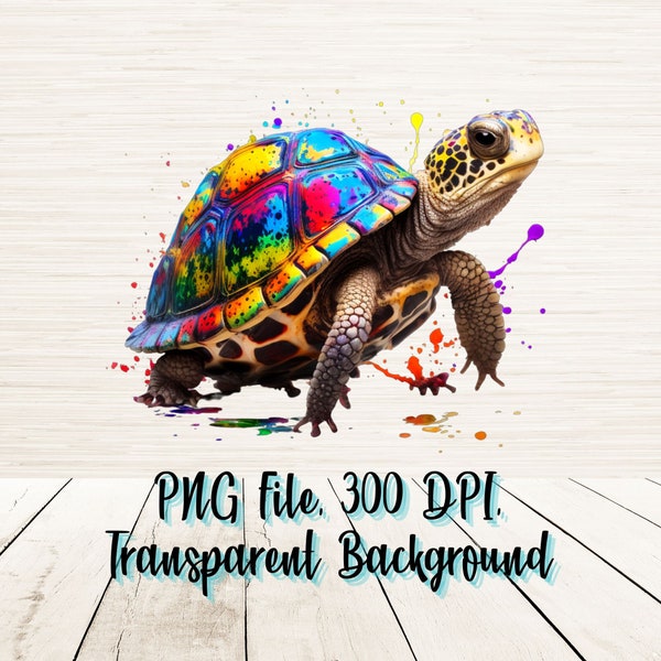 Cute Rainbow Box Turtle PNG | Digital Download | Souvenir Tshirt Sublimation | Lake Animal | Aquatic Art | Watercolor Turtle Clipart Graphic