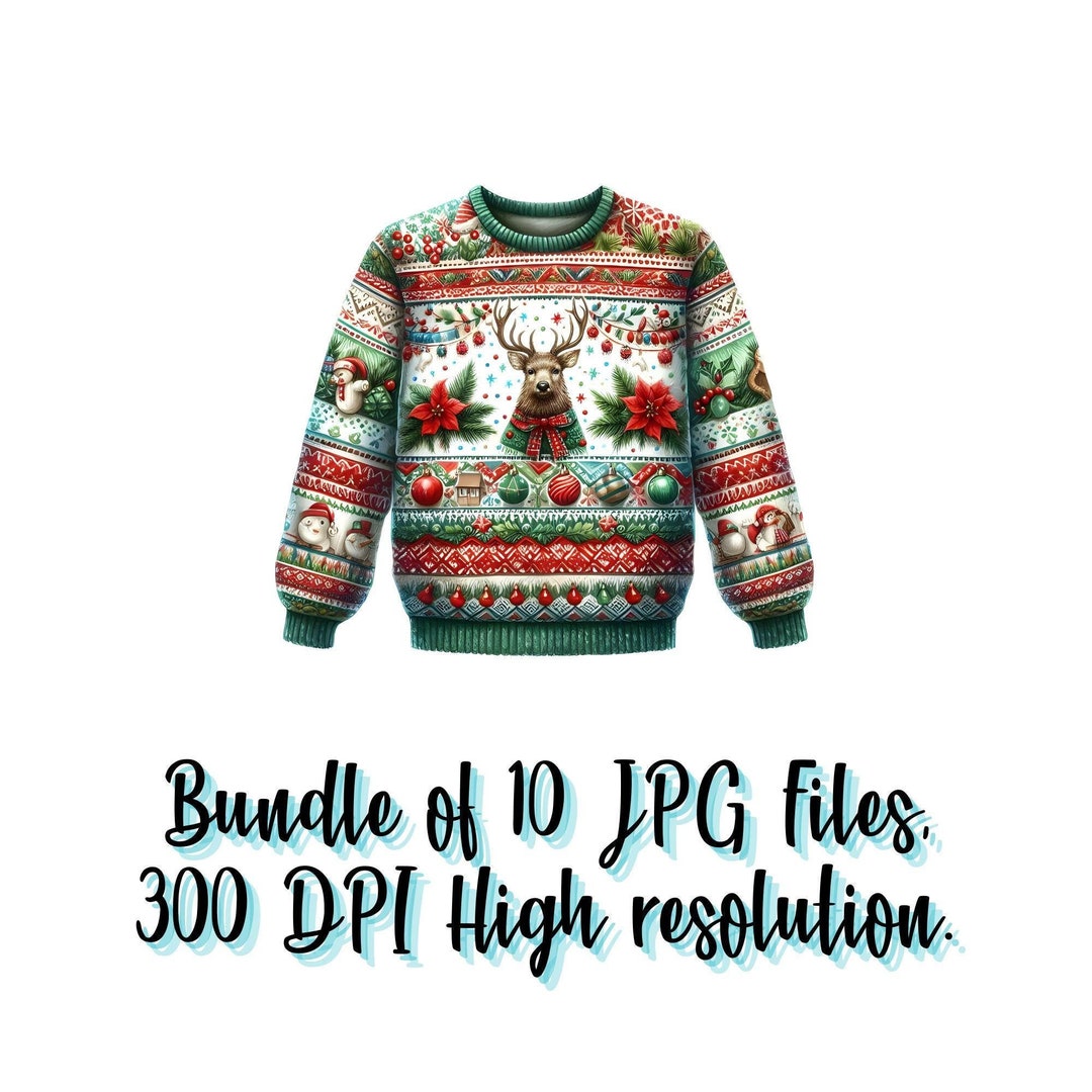 10 Watercolor Ugly Christmas Sweater Clipart, Bundle of High Quality ...