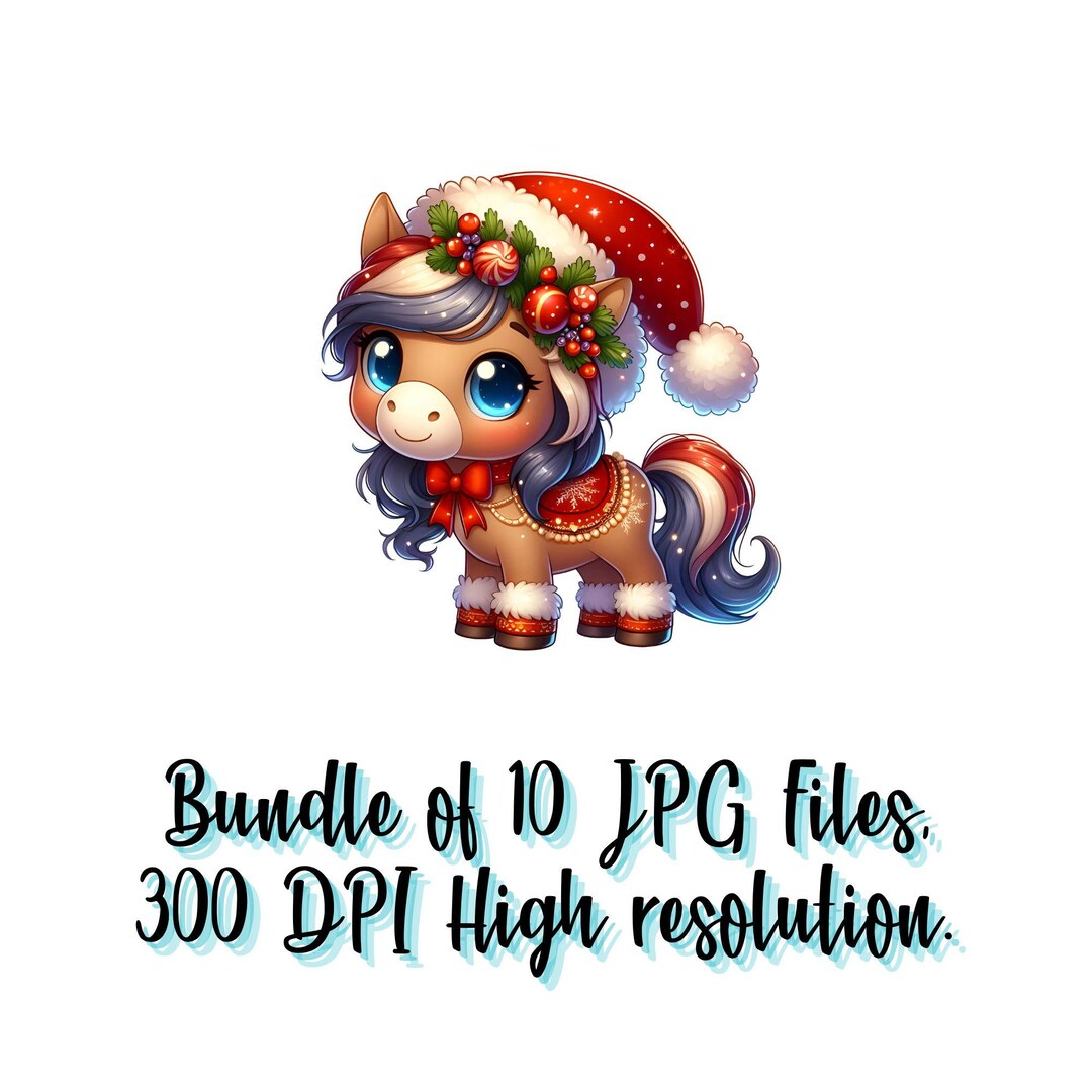 10 Watercolor Christmas Cute Horse JPG File, High Quality Clipart ...
