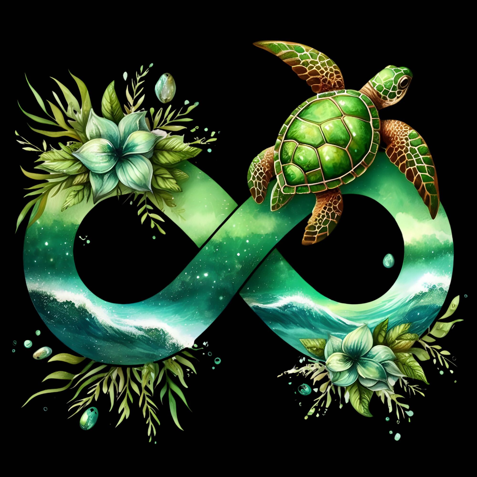 Turtle Infinity Green Oceanic Infinity Symbol With Sea Turtle Png JPG File, Digital ...
