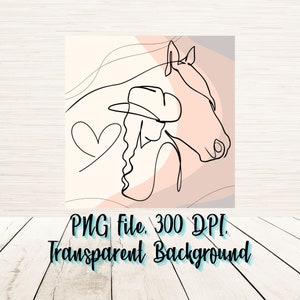 Minimalist Line Art Woman And Horse PNG File, Digital Download, Continuous Line Drawing, Modern Wall Art, Country Girl Sublimation Design