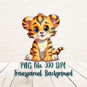 Uroczy Mały Tygrys Plik PNG | Pobieranie Cyfrowe | Sublimacja Dziecięca | Urocze Zwierzę PNG | Sublimacja Pamiątkowa | Grafika Clipart Dekoracji Przedszkola