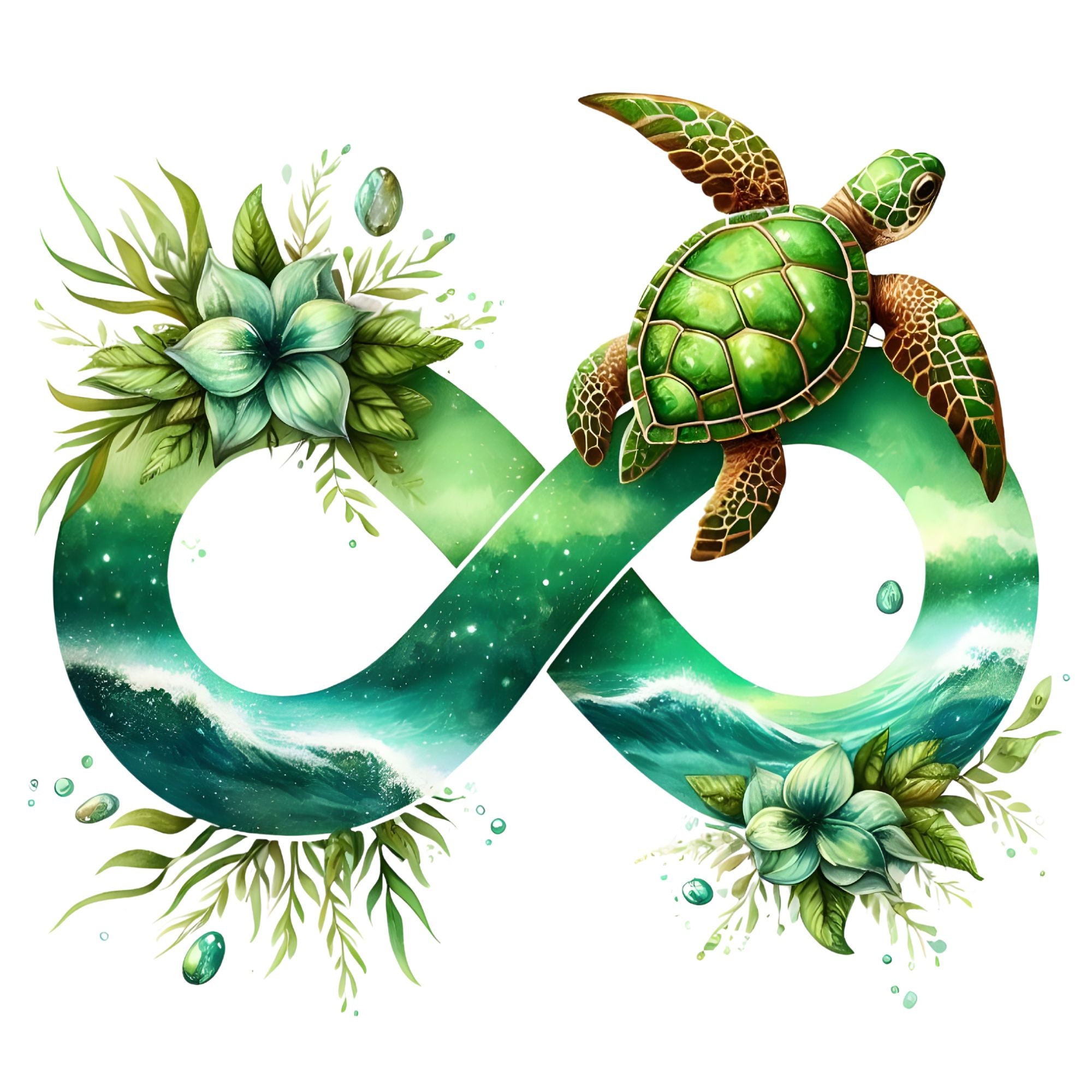 Turtle Infinity Green Oceanic Infinity Symbol With Sea Turtle Png JPG File, Digital ...