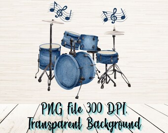 Drum Set Music Note Artwork PNG File Digital Download | Musician PNG | Musical Instrument Sublimation | Let the music play | Vintage Clipart
