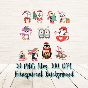 Peut inclure: 50 images clipart numériques de pingouins portant des bonnets de Père Noël, des écharpes et tenant des cadeaux. Les pingouins sont dans différentes poses, y compris debout, assis et tenant une tasse de chocolat chaud. L'arrière-plan est transparent.