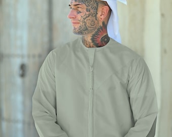Mens Light Green Emirati Thobe, Kondura, Jubba for men, mens thobe