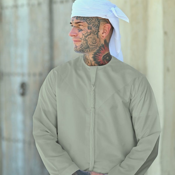 Mens Light Green Emirati Thobe, Kondura, Jubba for men, mens thobe