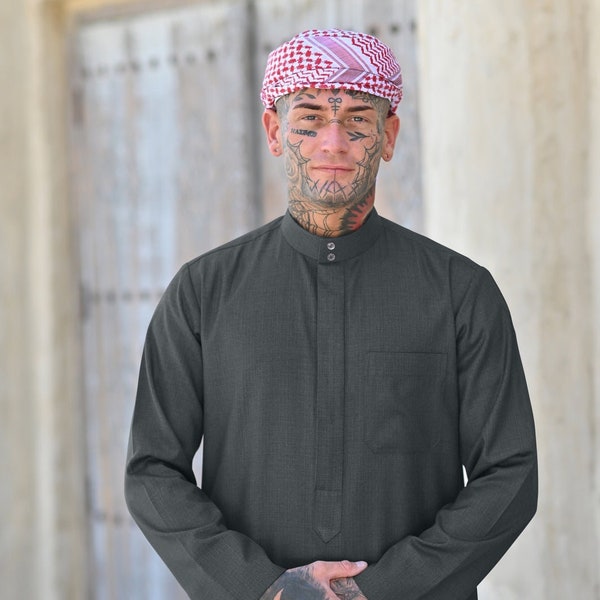 Mens Steel Grey Saudi Thobe, Kondura, Jubba for men, mens thobe