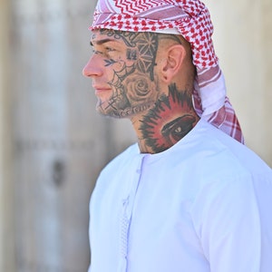 Mens Ready Made Red & White Arab Hat Shemagh Keffiyeh