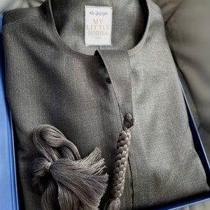 Charcoal Emirati Boys Wool Mix Thobes Jubbah Jubba Thawb Kandora Dishdasha Jalabiya Kaftan Qamis Mens Islamic Clothing