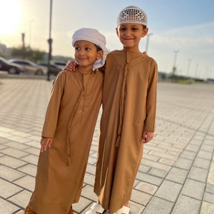 Mustard Emirati Boys Jubba Thobes Jubbah Jubba Thawb Kandora Dishdasha Jalabiya Kaftan Qamis Mens Islamic Clothing