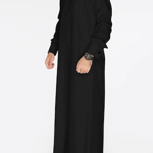 Mens Black Qatari Thobes Jubbah Jubba Thawb Kandora Dishdasha Jalabiya Kaftan Qamis Mens Islamic Clothing