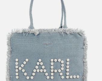 Karl Lagerfeld Paris tas groot Parelblauwe denim draagtas Nieuw