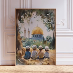 Al-Aqsa Print, Mosque Wall Art , Jerusalem City, Palestine, Beige,Boho wall art,Islamic Decor, Modern,Muslim Printable,Islamic Wall Art