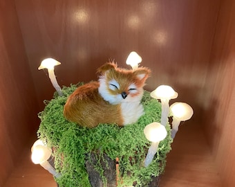 Sleeping fox Glowing mushroom Nightlight Multi coloured/ Desk Light/ Bedroom Decoration