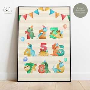 Dinosaur Numbers Poster | Portrait | Printable | Instant | Wall Art (A4 and A3)