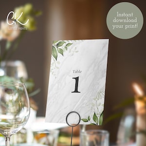 Wedding Eucalyptus Table Numbers | Portrait | Printable | Instant | 4x6&quot; and 5x7&quot; (White & Green)