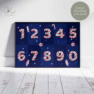 Candy Cane Numbers Poster | Landscape | Printable | Instant | Wall Art (A4 and A3)