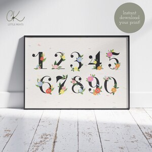 Flower Numbers Poster | Landscape | Printable | Instant | Wall Art (A4 and A3)
