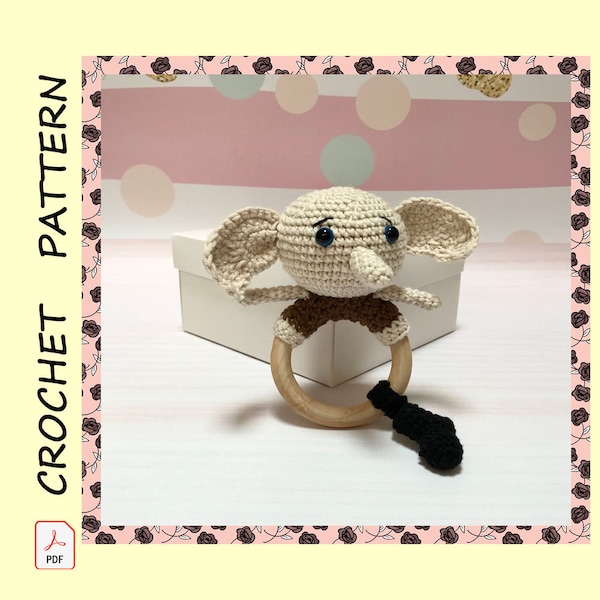 Dobby Crochet Rattle Pattern Amigurumi Baby shower Tutorial PDF Download Doll Gift Handmade house elf dobby is a free elf Digital Download