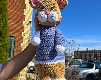 Manta de peluche grande de 17 pulgadas para gato y gatito, hecha a mano, hecha a mano, amigurumi suave para bebé