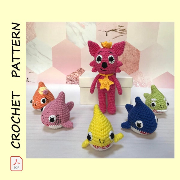 Shark family Crochet Pattern Mini Inspired toy Tiny Shark Amigurumi stuffed fish DIY tutorial PDF Download Digital Sea Creature Shark toy