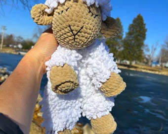 Crochet Sheep Lovey Snuggler Woobie Blanket Plush Yarn Animal Easter Custom Comforter Cuddle Toy Baby Security Lamb Amigurumi Newborn Gift