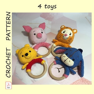 Pooh Bear Piglet Tigger Eeyore crochet Pattern Inspired Amigurumi stuffed Pooh DIY tutorial PDF Download Crochet plushie Digital Download