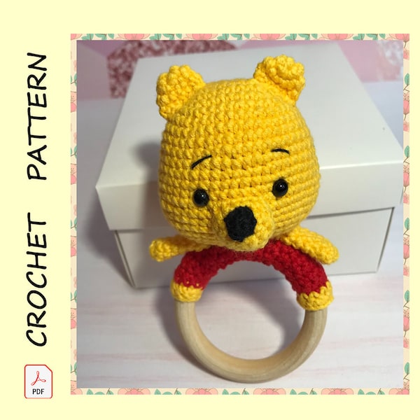 Padrão de crochê do Ursinho Pooh inspirado em amigurumi, faça você mesmo, tutorial em PDF para download, herói de pelúcia feito à mão, download digital do Ursinho Pooh.
