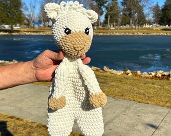 Llama Lovey Crochet Snuggler Large 19 Inches Woobie Blanket Stuffed Animal Custom Comforter Cuddly Adorable Lama Alpaca Amigurumi Soft Toy
