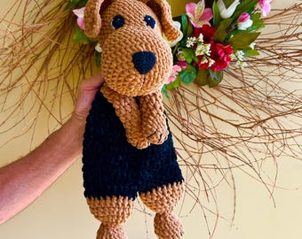 Airedale Terrier Puppy Lovey Crocheted Snuggler Woobie Blanket Animal Comforter Cuddle Toy Dog Soft  Baby shower gift Kawaii baby Lovie Lab