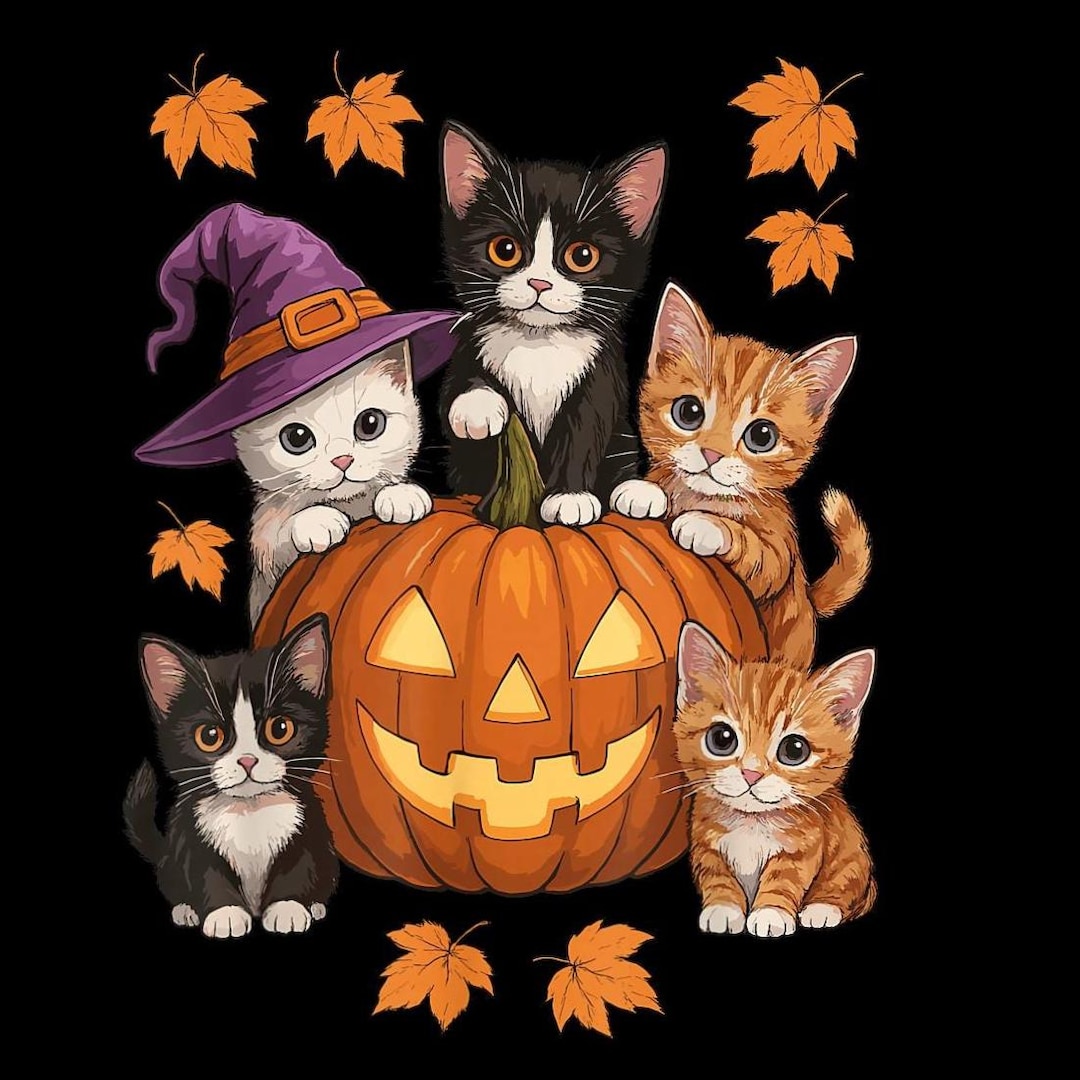 Cute Halloween Cat PNG, Kittens in Pumpkin Digital Download, Witchy ...
