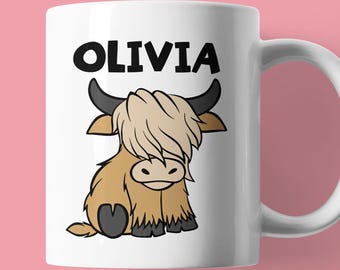 Caneca personalizada com nome de vaca das Terras Altas | Caneca de café fofa com nome personalizado