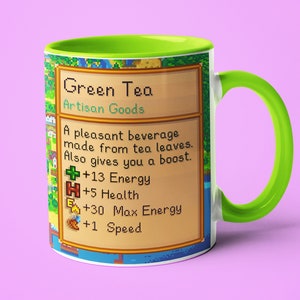 Tazza da tè verde Stardew Valley, tazza da caffè con biglietto di auguri per il tè verde, regalo per i giocatori di Stardew Valley, tazza da tè Valley,