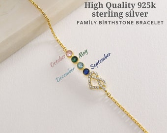 Personalized Love Knot Bracelet, Birthstone Heart Bracelet, Family Birthstone Bracelet, Chakra Compatible Stones, Mothers Day Gift